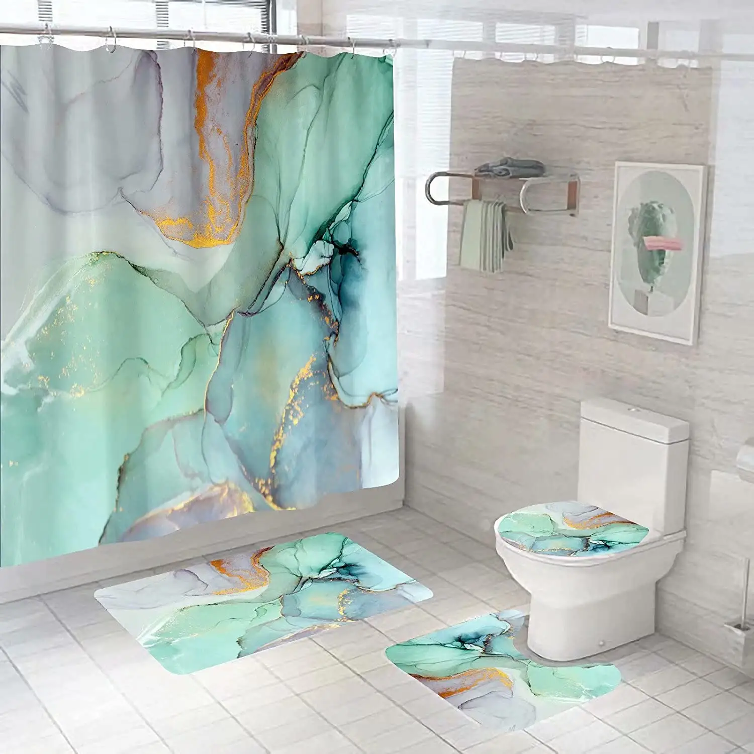 Custom Design Bath Rug Shower Curtain Set Custom Printed Wholesale Waterproof Shower Curtain Bathroom Shower Curtain Set