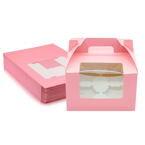 <strong>Custom</strong> Disposable pink square Folding Paper Cake <strong>Boxes</strong> <strong>with</strong> 4 Holes Tray and <strong>Display</strong> <strong>Window</strong> for Weddings or Birthdays Party - Product Image 1