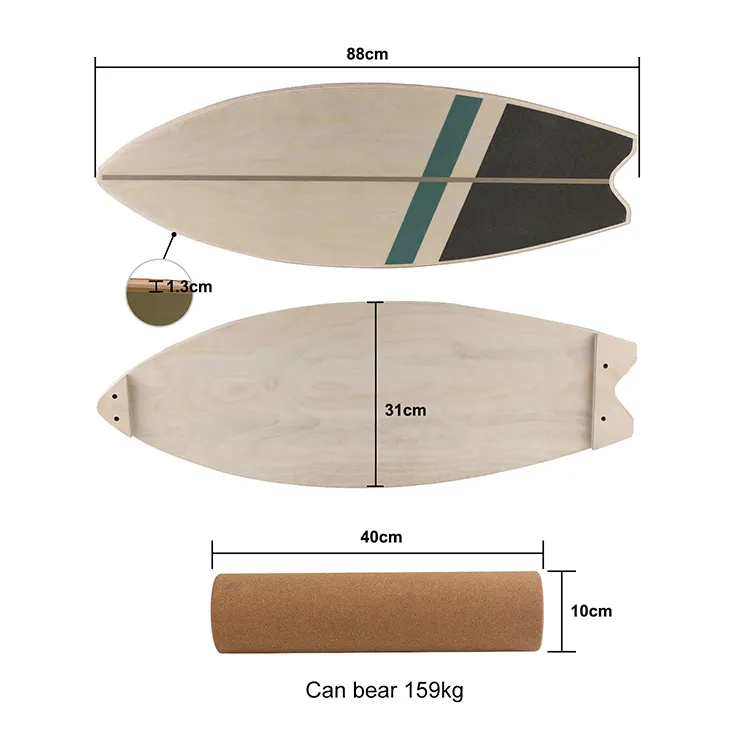 Nueva Tabla de equilibrio de madera tabla de surf de entrenamiento de monopatín con rodillo de corcho