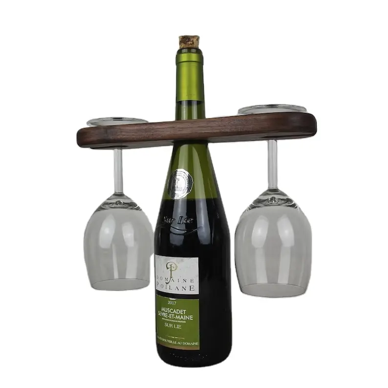 JUNJI木製ワインボトルとガラスキャディポータブル素朴なワイングラスラック卓上木製ワインラック
