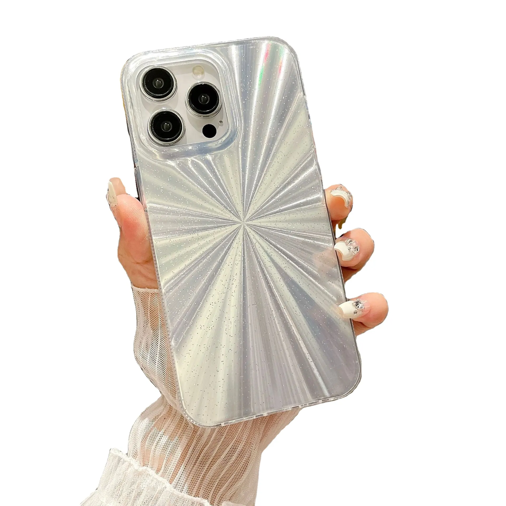 AilesTecca étui en verre métallique pour téléphone iPhone13 14 12 15 Pro max Laser CD étui arrière de téléphone portable avec protection d'objectif