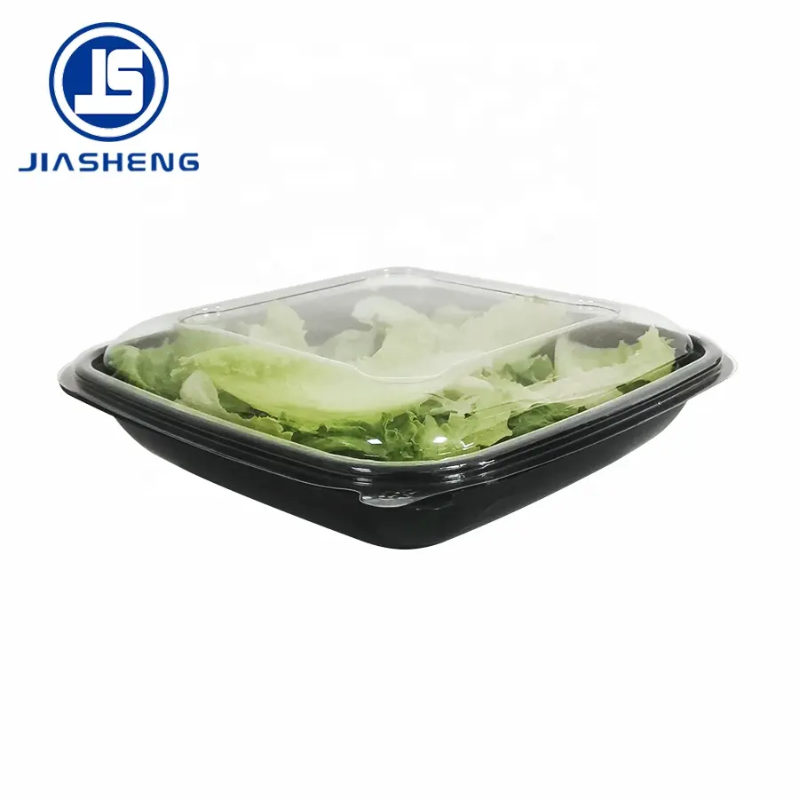 Large-capacity rectangular covered pet disposable plastic salad bowl with lid