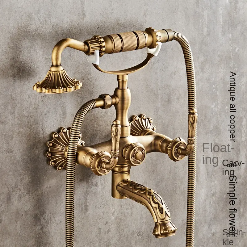 Ensemble de douche vintage européen simple tout cuivre sculpté robinet chaud et froid en cuivre pur avec pommeau de douche à main pour salle de bain