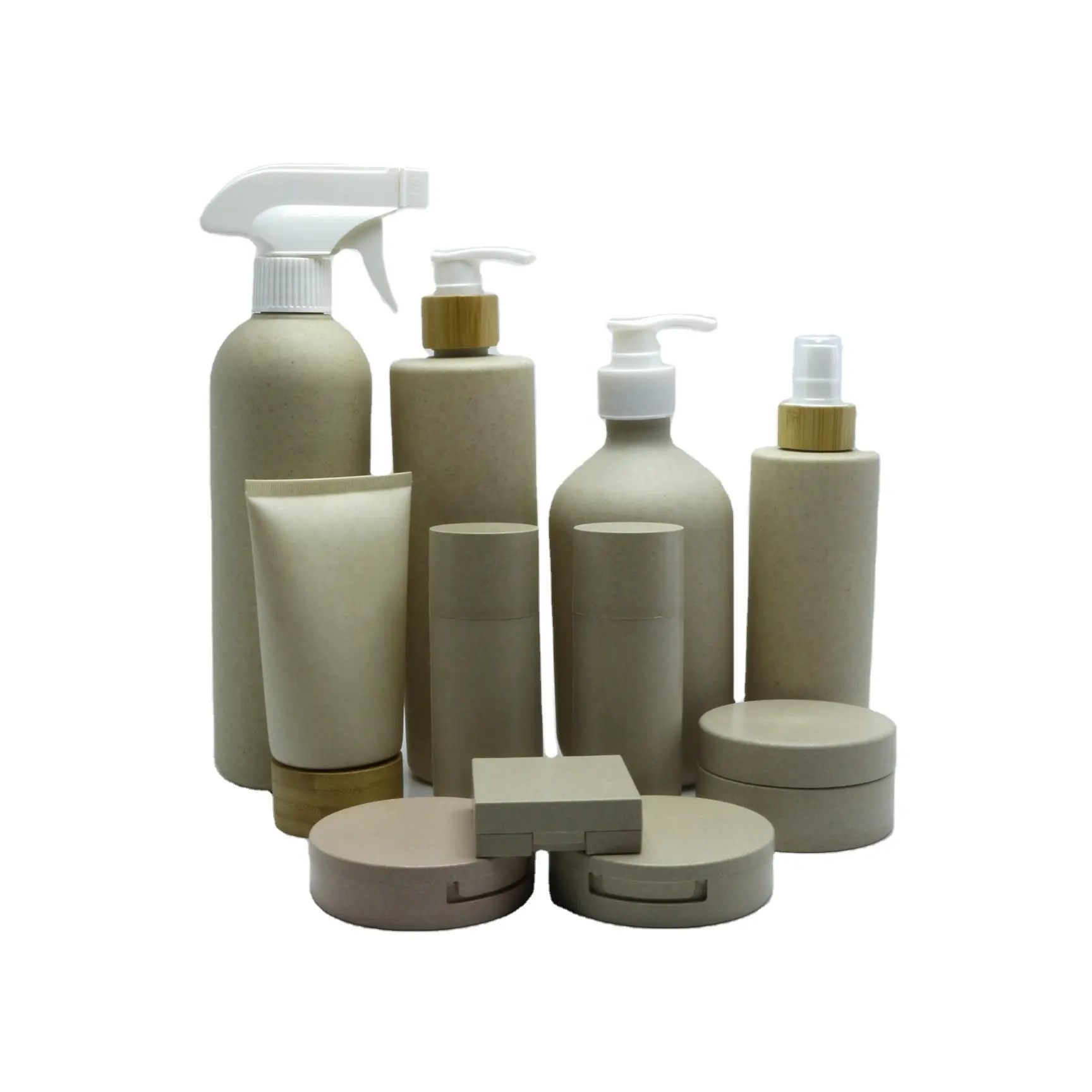 Çevre dostu biyolojik olarak parçalanabilir kozmetik losyon ambalajı buğday samanı plastik vücut şampuanı pompa şişesi cilt bakımı için PA-666RL