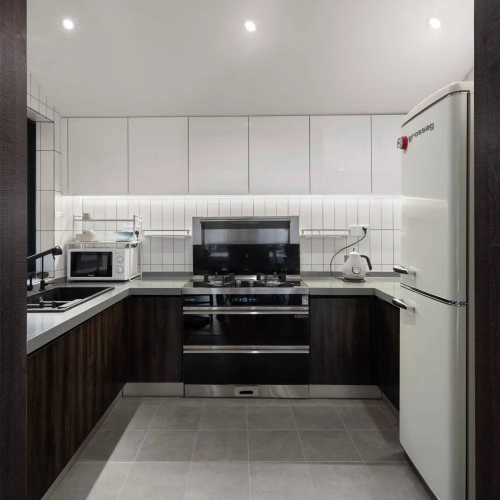 Gabinetes modulares de diseño personalizado de pared completa, muebles de cocina modulares con acabado de melamina