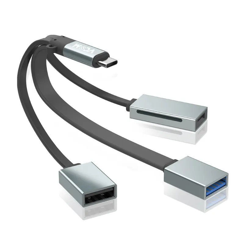 VCOM 4 en 1 carcasa de aluminio 5Gbps USB3.0 HUB USB C a SD TF lector de tarjetas OTG USB Splitter Cable