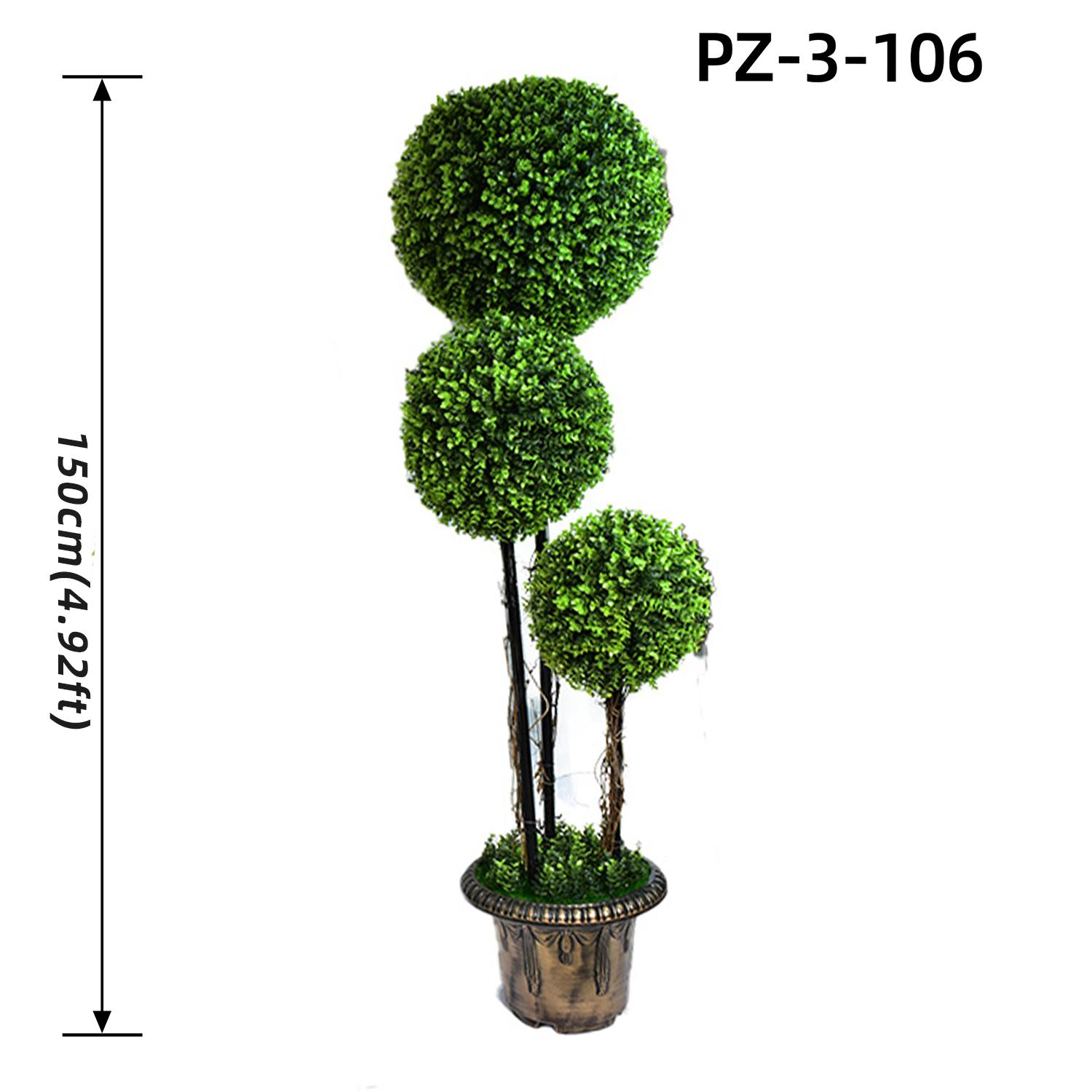 Arbre topiaire boule de buis vert mélangé triple foncé (150 cm/4,92 pieds)