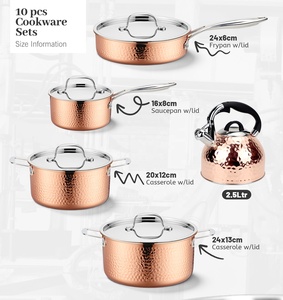 Chất lượng cao 10 cái tri-ply thép không gỉ đồng Chậu & Pan búa <span class=keywords><strong>Cookware</strong></span> Set với huýt sáo Ấm đun nước - Product Image 3