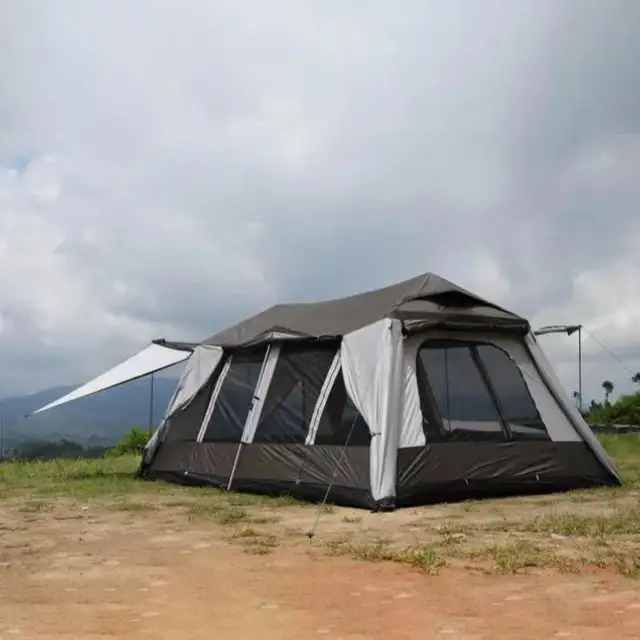 2022 Customization 8 10 12 Persons Outdoor automatic aluminum frame Waterproof black coated 2 Bedrooms Big Family Camping Tents
