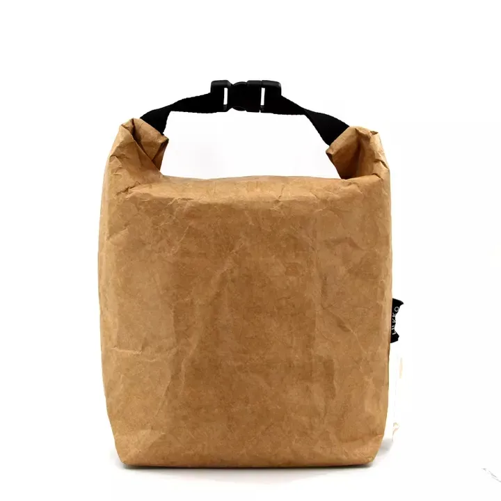 Çevre dostu su geçirmez tyvek kağıt soğutucu çanta kahverengi buz paketi tote özel katlanabilir termal yalıtımlı kraft kağıt öğle yemeği çantası
