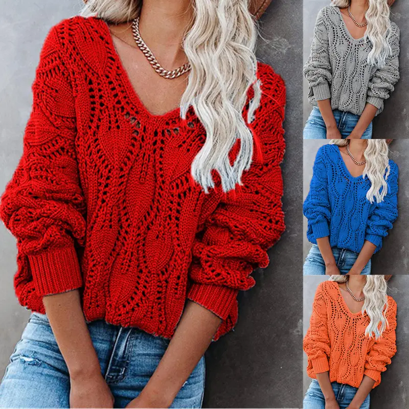 Custom OEM & ODM crocheted women sweater winter hollow out hand crocheted knitwear pullover crocheting women designer sweater