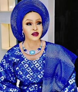 Bán Sỉ Vải Ren Kim Sa Vải Tuyn Thêu Đính Cườm Vải Ren Tiệc Cưới Châu Phi Màu Xanh Dương Hoàng Gia - Product Image 1