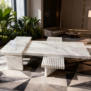 Ý Sang Trọng Tự Nhiên Bằng Đá Cẩm Thạch Rãnh Trung Tâm Bảng Bằng Đá Cẩm Thạch Trắng Khe Cắm Carrara Bằng Đá Cẩm Thạch Trắng Bàn Cà Phê - Product Image 5