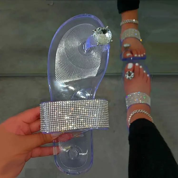 Sandálias femininas de cristal de pvc, chinelos populares de diamante, sapatos para mulheres, meninas, rainha do clube noturno