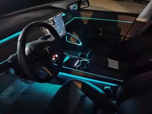 Araç aydınlatma sistemi, atmosfer <span class=keywords><strong>LED</strong></span> aydınlatma 128 renk araba ortam ışığı kiti Tesla modeli Y veya 3 parçaları için