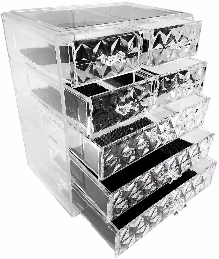 Único diamante líneas organizador contenedor de almacenamiento multi caja de cosméticos de acrílico organizador de herramientas de plástico caja de almacenamiento