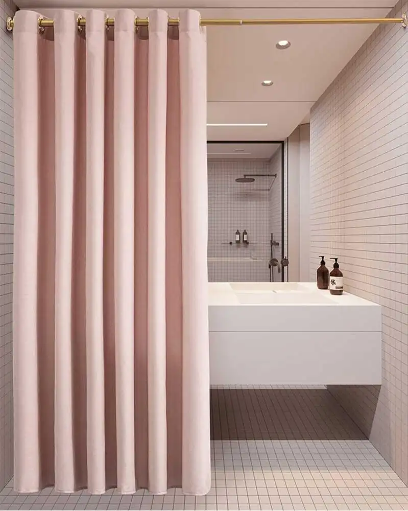 Tirai Shower tampilan Linen tahan air poliester kationik untuk dekorasi kamar mandi