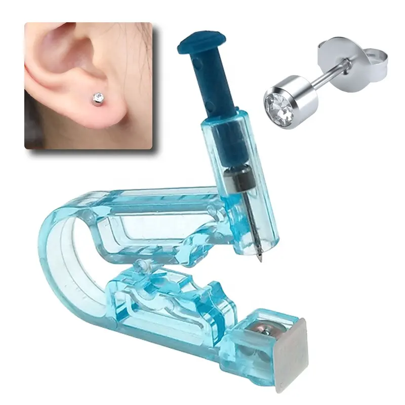 Self servis kulak Piercing tabancası-G1 çıtçıt ile beyaz kristal, ağrısız kulak delici kiti tek kullanımlık, güvenli kulak Piercing