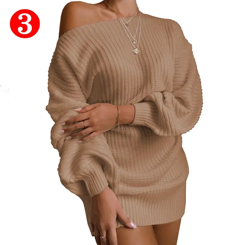 Jumper décontracté pour femme, robe tricotée, surdimensionnée, sexy, épaules nues, lot de 10 couleurs, livraison gratuite, S109009