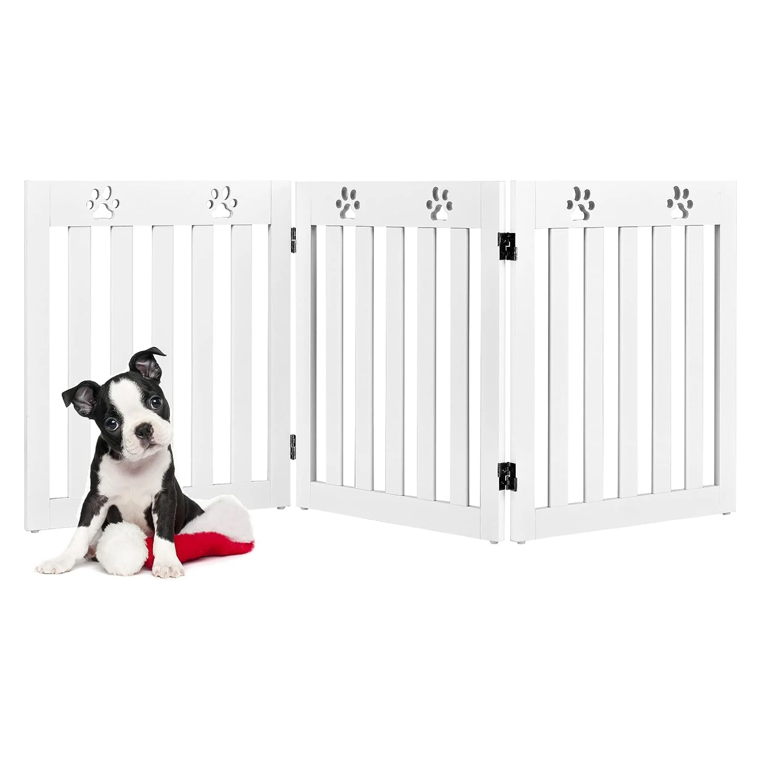 自立型ペットゲート24インチステップオーバー木製フェンスコンバーチブル子犬ペンプレイペン犬ゲート家のための追加の屋内バリア