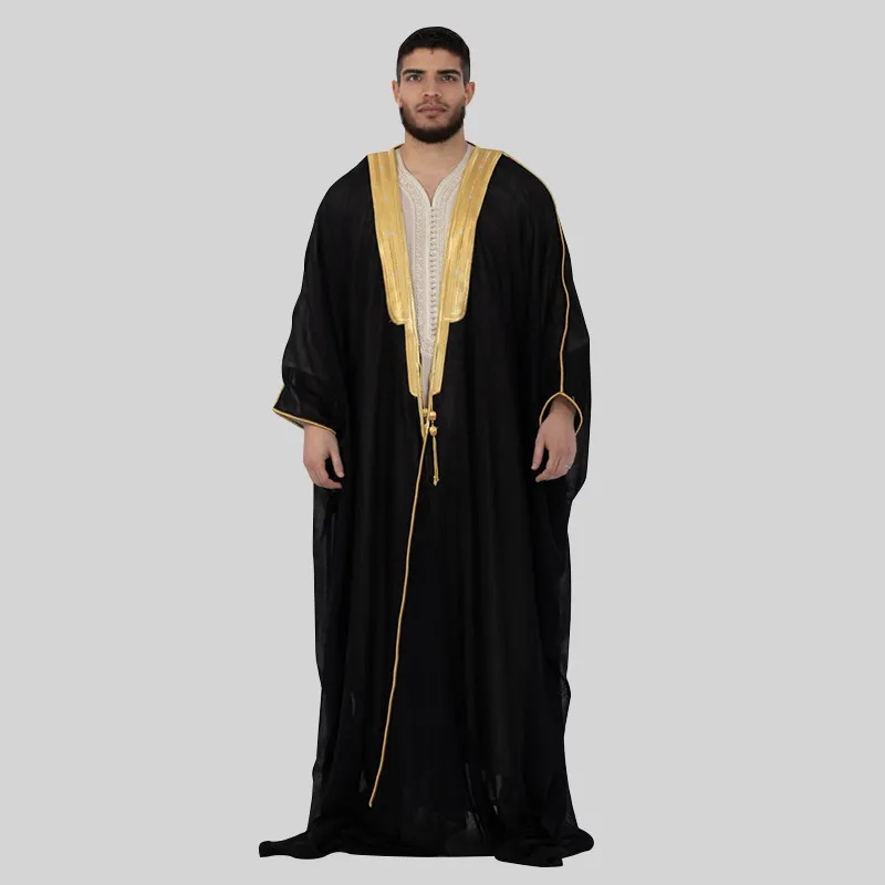Abbigliamento islamico da uomo con ricamo Arabo Saudi Mens Abaya Bisht all'ingrosso musulmano scapolo discorso abito Bisht per gli uomini