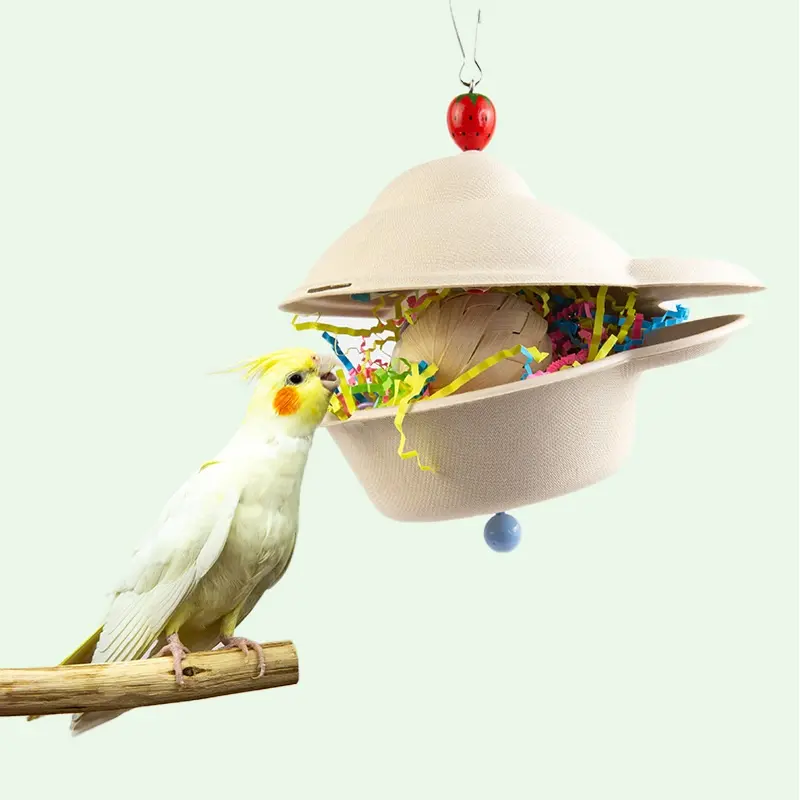 Factory Wholesale Durable Birds Toy Rattan Parrots Pigeons Funny Ring Bell Toy Fancy Paper Hanging Bird Toys