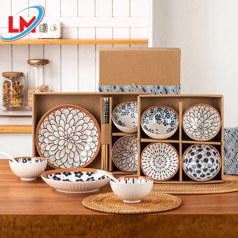 Set regalo di piatti per la cena in ceramica giapponese con bacchette per Souvenir di nozze ciotole di riso in ceramica da 4.5 pollici