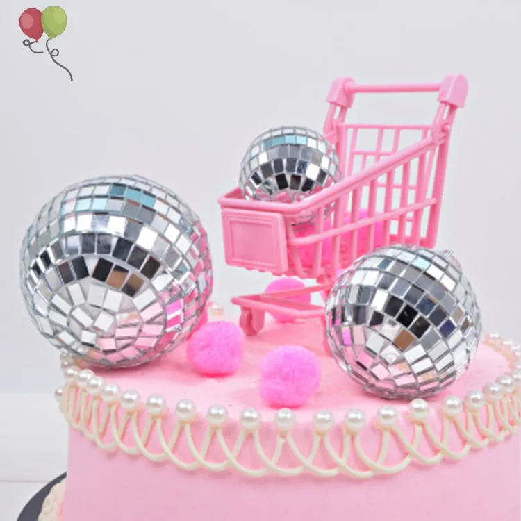 Bola de cristal reflectante para decoración de pasteles, Bola de espejo para discoteca, adornos creativos para decoración de tartas, bandas para fiesta en casa, suministros para fiesta, SQ814