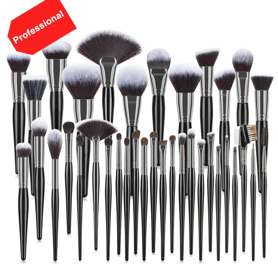 36 Stück profession elle hochwertige schwarze Make-up Pinsel Holzgriff benutzer definierte Logo 36 Stück Make-up Fan Make-up Pinsel Set