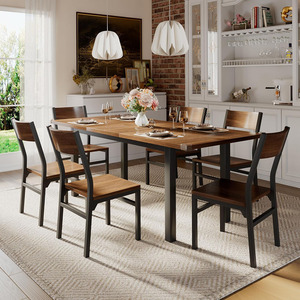 6 chỗ ngồi mở rộng phòng ăn bàn ăn và ghế đặt với khung kim loại - Product Image 1