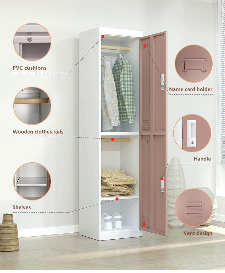 2 Doors Metal Locker Cabinet Vertical Standing With Hanger 3