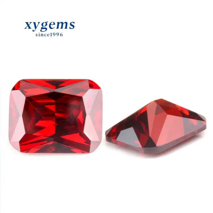 Anillo de circonia cúbica con forma de octagonal, anillo de zirconia cúbica, Diamante de corte princesa, granate, rojo, la mejor calidad