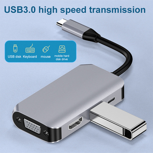 便携式USB C至HDMI VGA适配器4合1 USB 3.0集线器，带4K HDMI HDMI/VGA/USB3.0/60W PD多用途视频转换器 - Product Image 4
