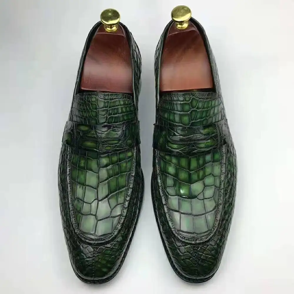 Mocassino in pelle di alligatore dal Design personalizzato scarpe da uomo formali in pelle di coccodrillo Goodyear welt scarpe da sposa di lusso per uomo