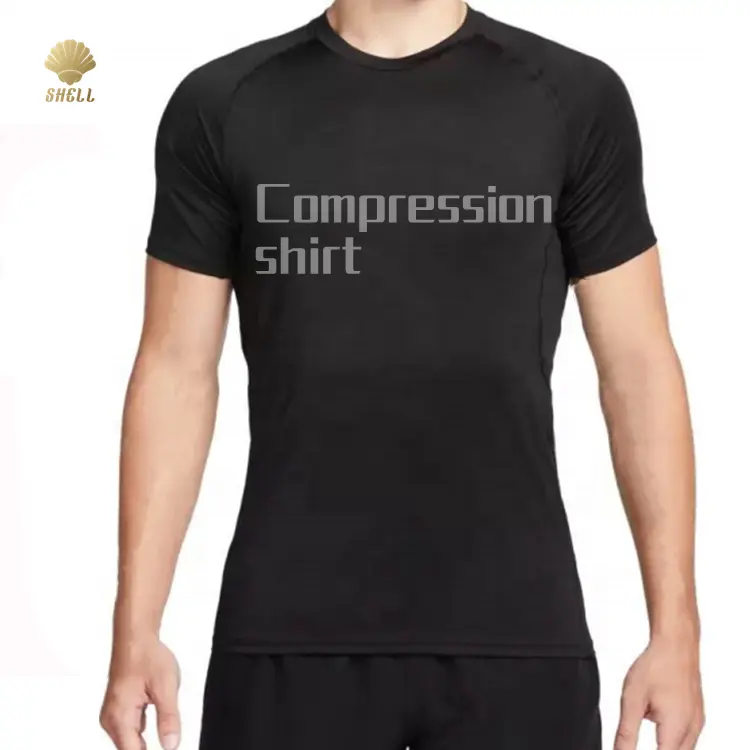 Luluxixiyay Muscle Fitness 75 Nylon 25 Spandex High Stretch Tight Slim Fit Panel básico Camisa de compresión de hombro