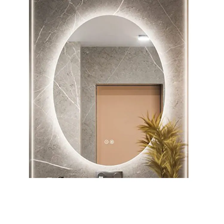 Amazon vendita calda ovale retroilluminato LED specchio Smart Touch Sensor Anti-fog bagno specchio da parete specchio da bagno con luce a LED