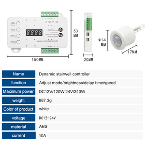 DC12V 24V Indoor PIR Motion <strong>Sensor</strong> 16 Channels Remote Control Staircase Step LED Strip Dimmer Dynamic Stair <strong>Light</strong> Controller - Product Image 2