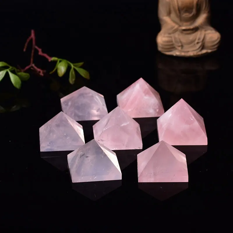 Pirâmide de cristal de cura meditação, rosa natural de quartzo