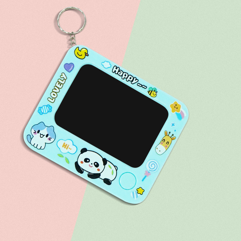 Mini portachiavi con lavagna da disegno - panda blu - anello portachiavi