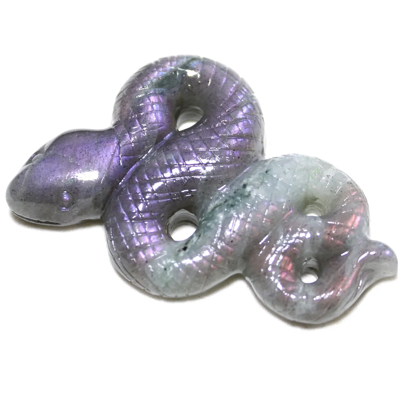 Labradorita tallada a mano, Natural, rosa, púrpura, cristal, Animal, serpiente, Carvings, en venta