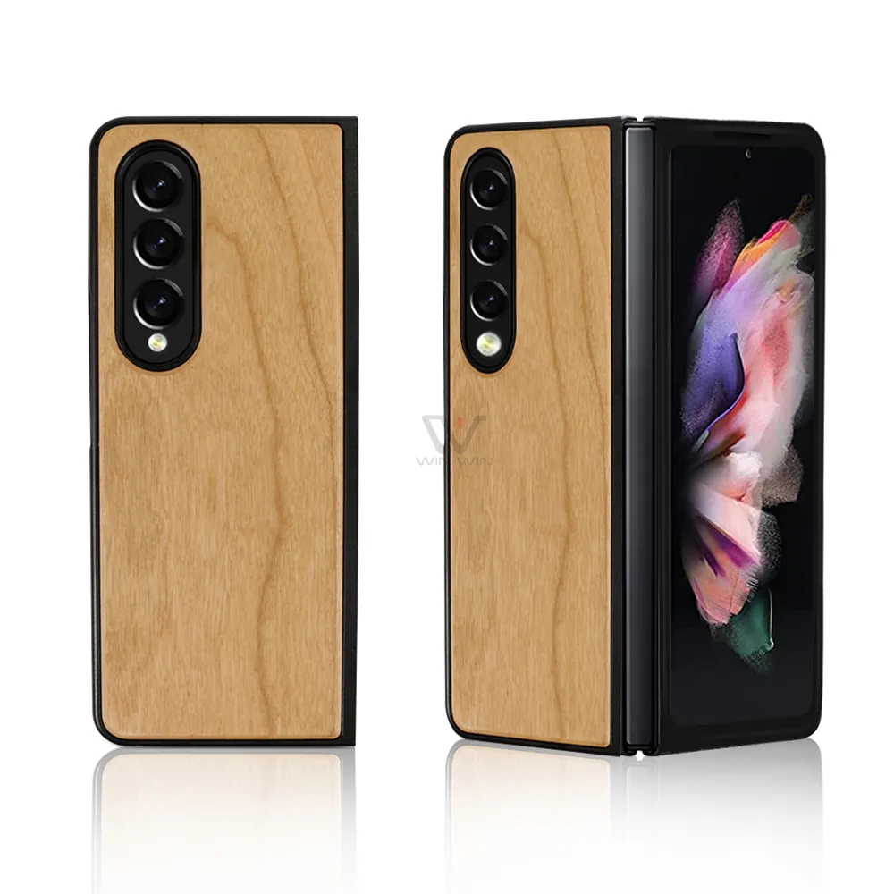 Coque de téléphone portable en bois TPU à la mode avec logo personnalisé pour Samsung Galaxy Z Flip 3 4 plis 4 couvertures