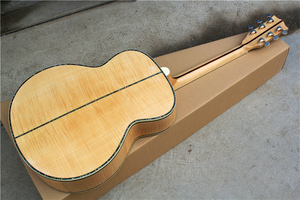 Flyoung Natural Wood Color 43 Inches Acoustic Guitar SJ200 Model Top Solid Flame Maple Back and Side Abalone Fret Inlay - Product Image 6