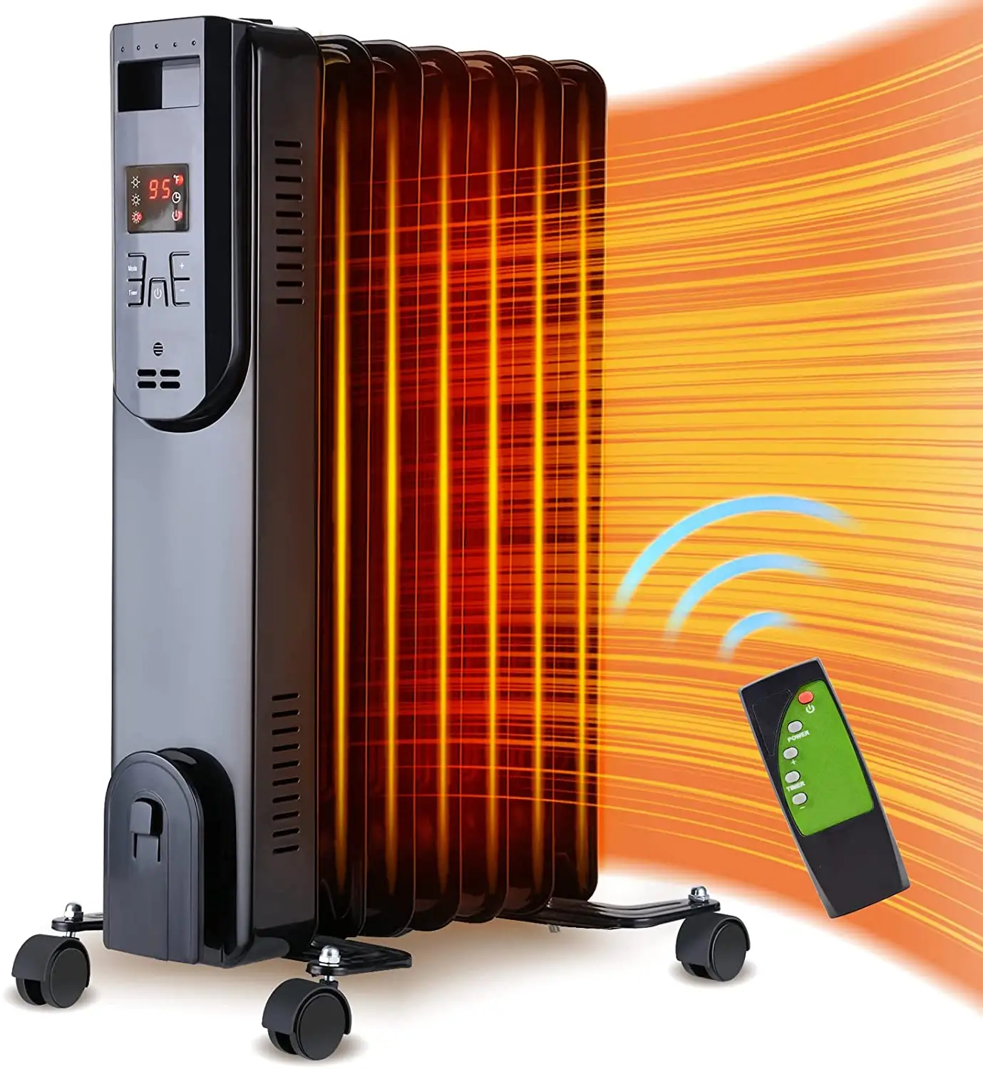 Elektrikli yağ ısıtıcı, yükseltme 1500W yağ dolu radyatör ısıtıcıları dijital termostat 12 saat zamanlayıcı ve uzaktan aşırı ısınma ve devrilme