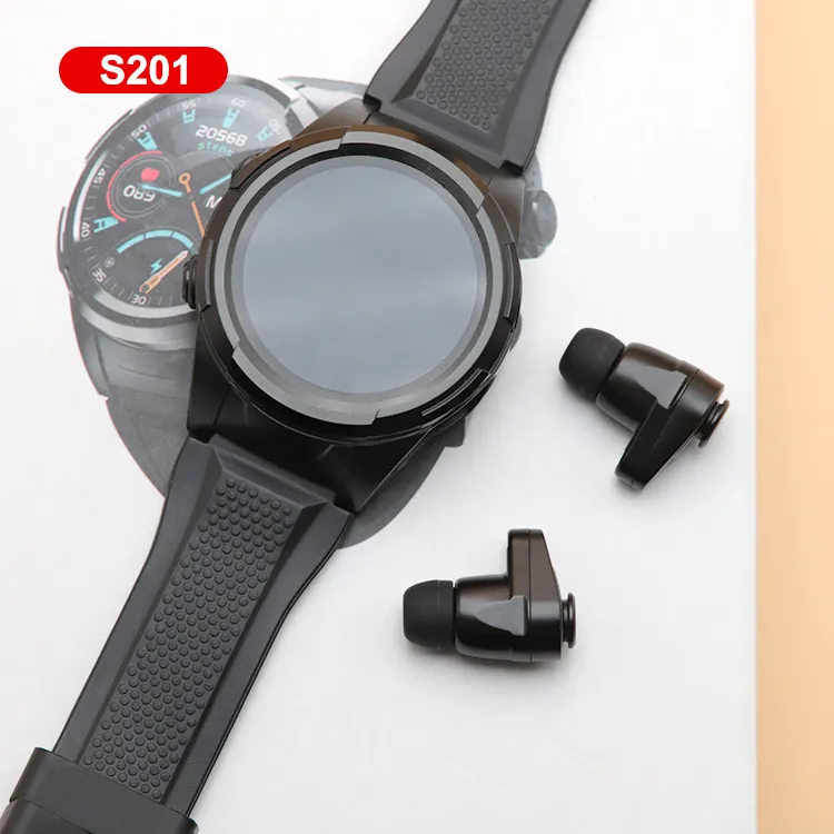 Frete grátis por atacado 2021 relógios inteligentes 2 em 1 rastreador de fitness Smartwatch fone de ouvido BT sem fio TWS S201 Mens Smart watch