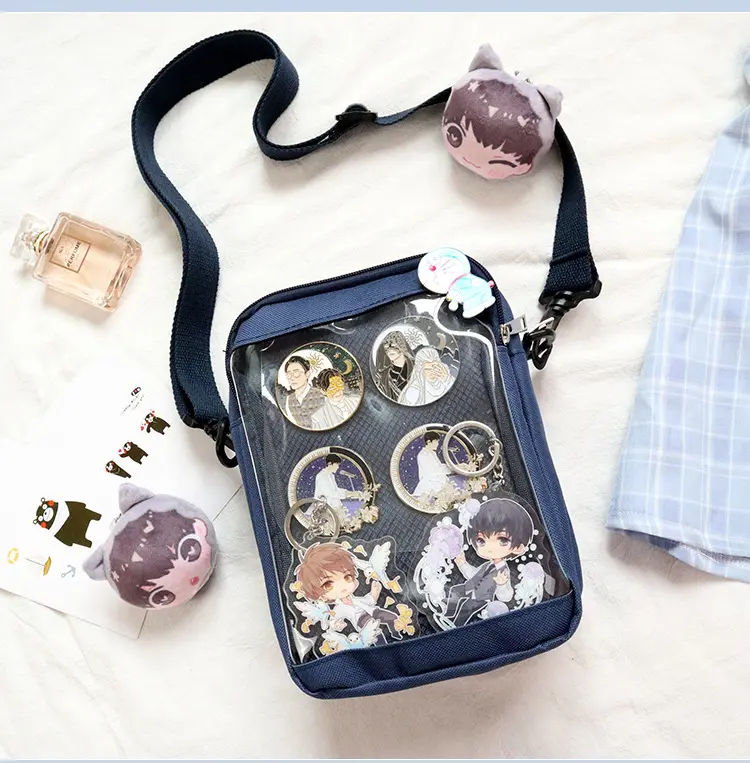 Di modo Finestra Trasparente sacchetto di Scuola Signore Pin Display Anime Borse Ragazza di Cosplay Ita Sacchetto Personalizzato