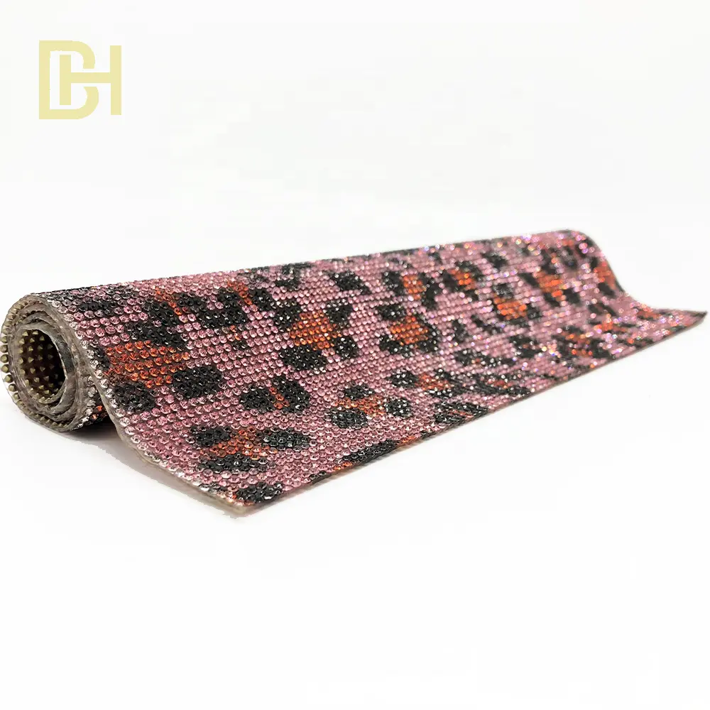 Shd008 — nouveau modèle à motifs avec impression léopard rose, feuille de maille adhésive en cristal correctrice chaude, strass, 2019