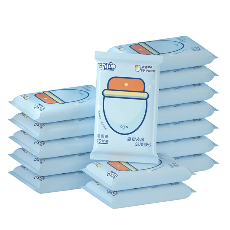 Özel yıkanabilir ıslak mendiller 10 adet küçük paket tek kullanımlık ıslak tuvalet kağıdı biyobozunur ıslak temizlik mendilleri