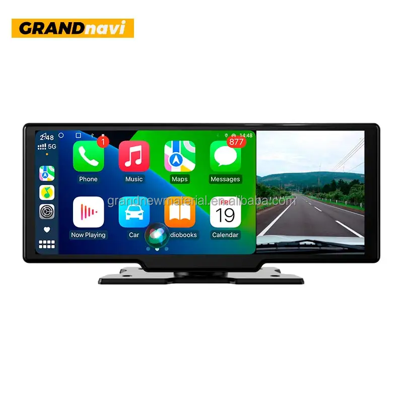 GRANDnavi 10,26 дюймов, беспроводная видеорегистратор для Android, авто, BT, Siri, FM-передача