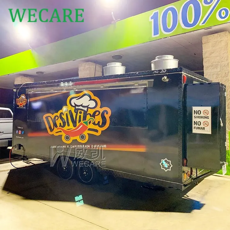 Wecare caminhão de remorque de alimentos, reboque comestível com concorrência móvel, personalize caixa quadrada, café, van, carro, caminhão de remorque, com cozinha completa