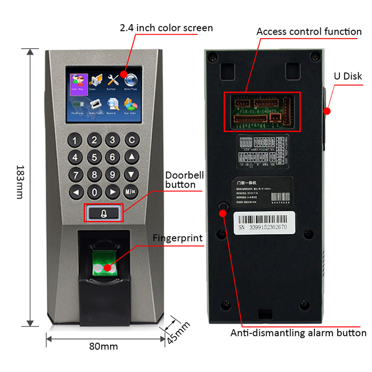 ZK F18 Biometric Fingerprint RFID Access Control Keypad System Electronic USB Time Clock Recorder Time Attendance Machine